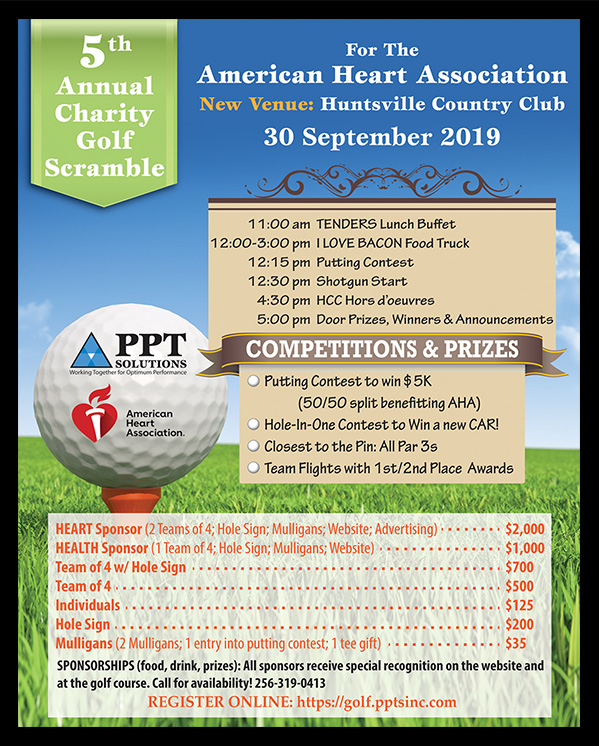 PPT Solutions and The American Heart Association Golf Tournament Flyer.