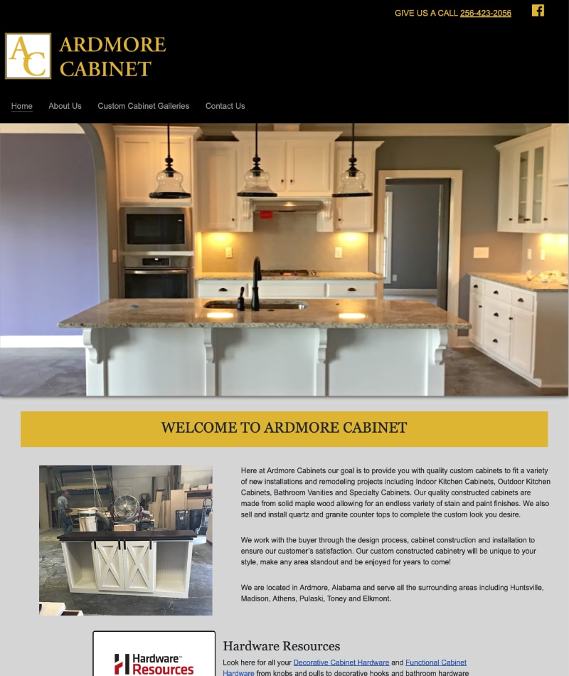 Ardmore Cabinet Shop Website Design by Empty Tomb Graphics.