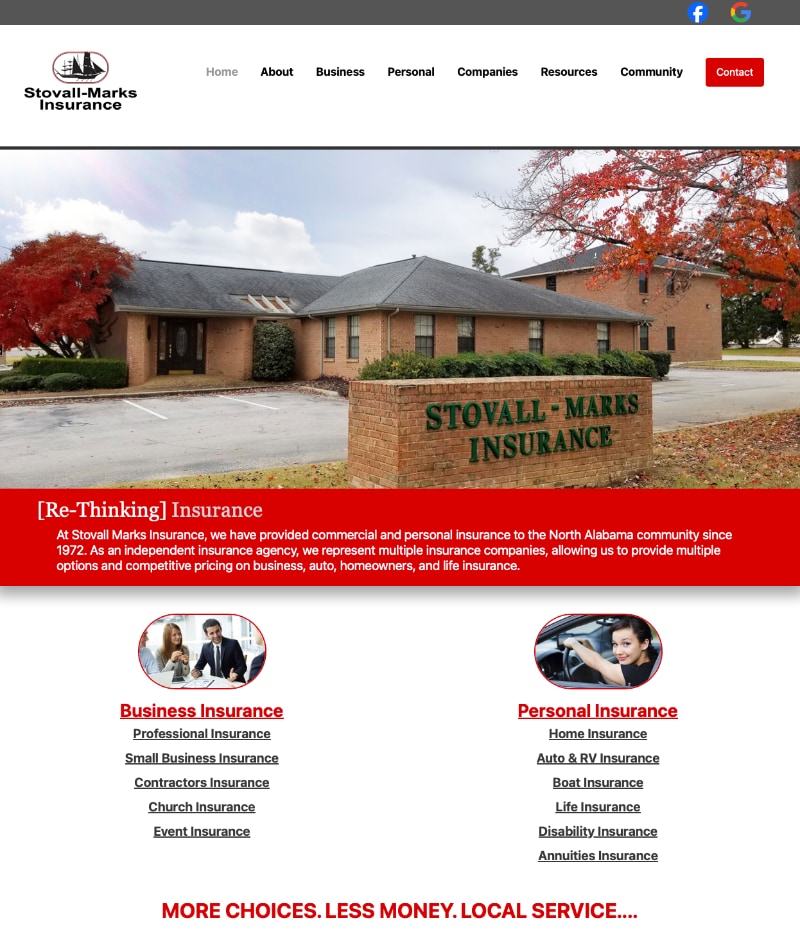 Stovall-Marks Insurance Website Design by Empty Tomb Graphics.